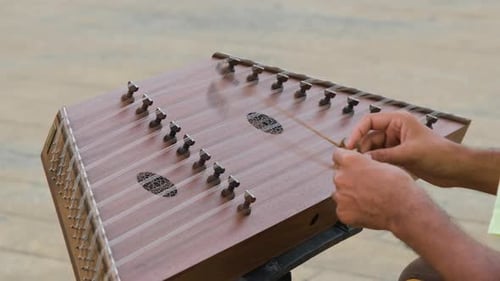 Closeup of Street Musician Playing on Santoor