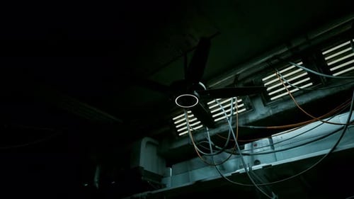 Futuristic Industrial Room with Rotating Ceiling Fan Animation