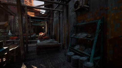 Camera Moving Through a Detailed Exotic Bazaar Market Alley