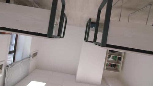 Empty Classroom with Desks and Chairs