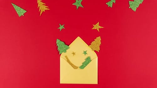 Stop motion animation. New Year red background
