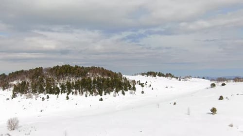 Beautiful Winter Mountain Landscape Aerial Shot Ski Resort Top View