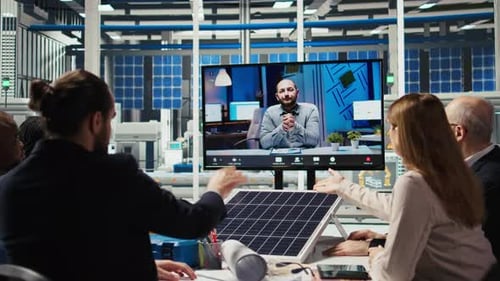 Photovoltaics Plant Researchers Doing Videocall to Optimize Energy Production