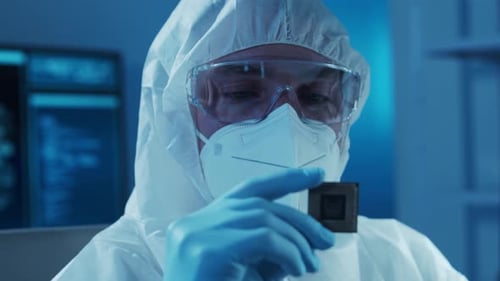 Microelectronics Engineer Works in a Modern Scientific Laboratory on Computing Systems Electronic