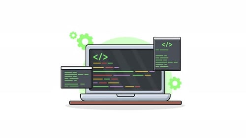 Laptop 4k con ventana de codificación. Vídeo de animación conceptual de diseño web