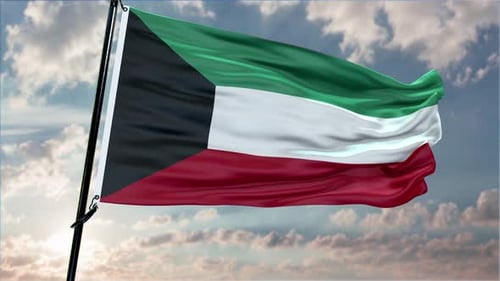 Kuwait Flag Background Realistic Waving In The Wind 4K