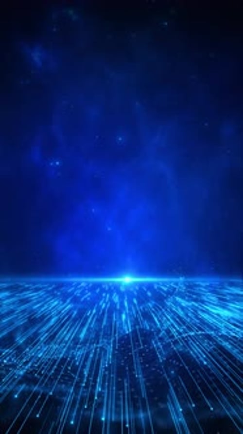 3D 4K Futuristic flight digital line landscape waves, dust particle big data visualization connectio