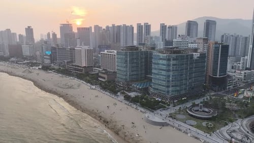 Haeundae Beach and city, Busan, South Korea - Aerial View