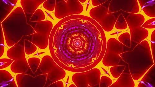 Tunnel kaleidoscope, abstract neon background. Endless video animation. VJ loop