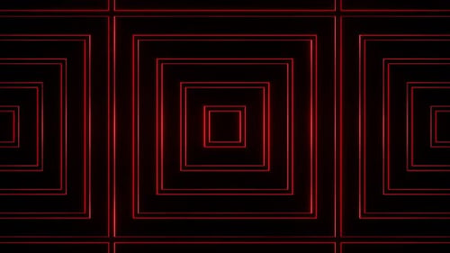 Red On Black Abstract Neon Glowing Big Square Type Patterns Background Vj Loop Animation In HD