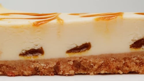 Close-up of Delicious Caramel Cheesecake Slice
