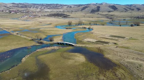 Aerial drone view of an amazing beautiful serpentine river.