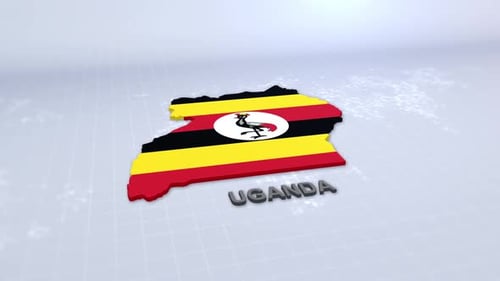 Animated 3D Map of Uganda with National Flag