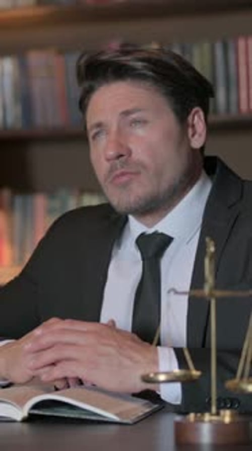 Serious Lawyer Sitting in Office, vertical