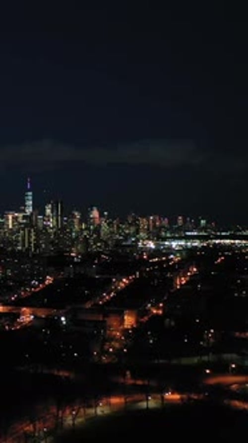 Skyline of Manhattan New York at Night Aerial View Vertical Video