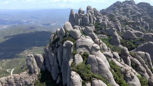 Aerial views of Montserrat mountain range in Catalonia