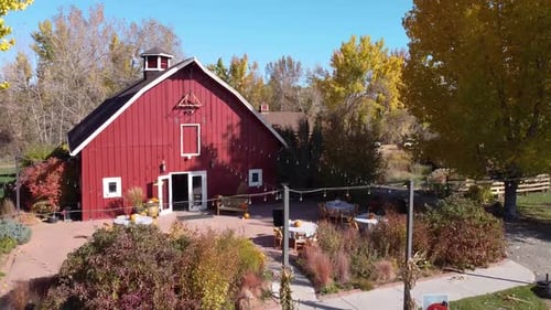 Red barn event space in Colorado in the fall
