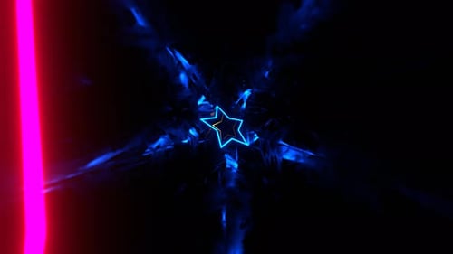 Multicolor Fast Fantastic Metal Tunnel With Neon Stars Background Vj Loop In 4K