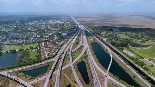 Highway Interchange in Miami City with the Fastmoving Vehicles Showcasing US Transportation