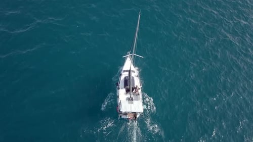 Following a Sailing Yacht at The Mediterranean Sea - Aerial footage