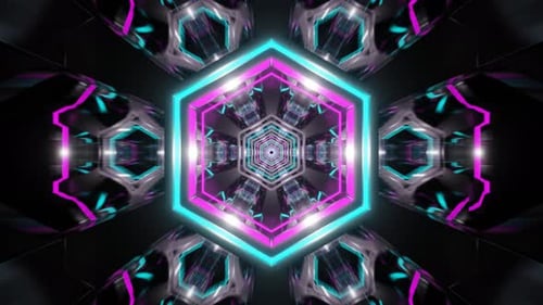Cyan And Pink Neon Glowing Hexagoned Tunnel Background Vj Loop In 4K