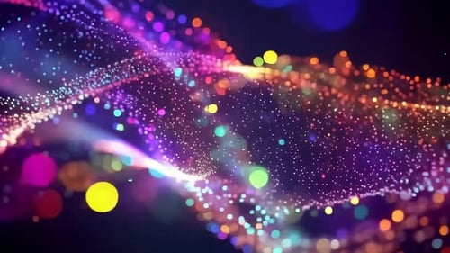 Abstract colorful particles wave motion background with glow