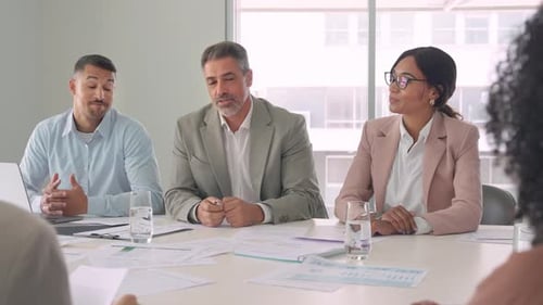 Happy Diverse Executive Business People Working Together at Meeting in Office