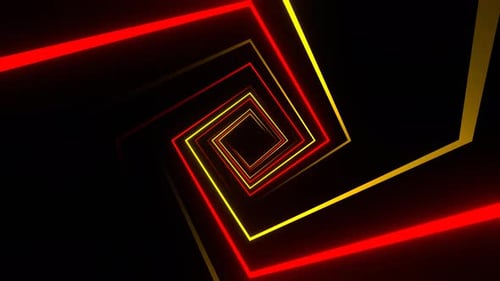 Red And Yellow Square Spiral Neon Light Movement Background Vj Loop In 4K
