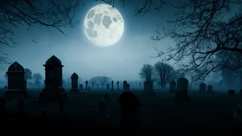 Graveyard In Full Moon Night Halloween Background