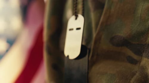 Close Up of Military Uniform and Dog Tags
