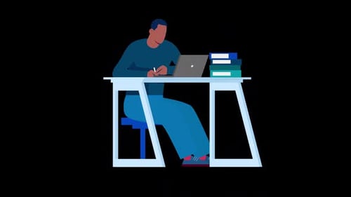 Flat Design Animation of Man Studying at Desk