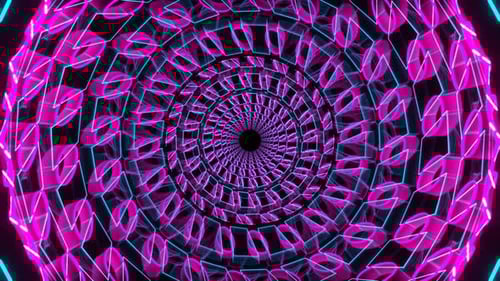 Cyan And Pink Neon Shape Kaleidoscope Tunnel Background Vj Loop In 4K