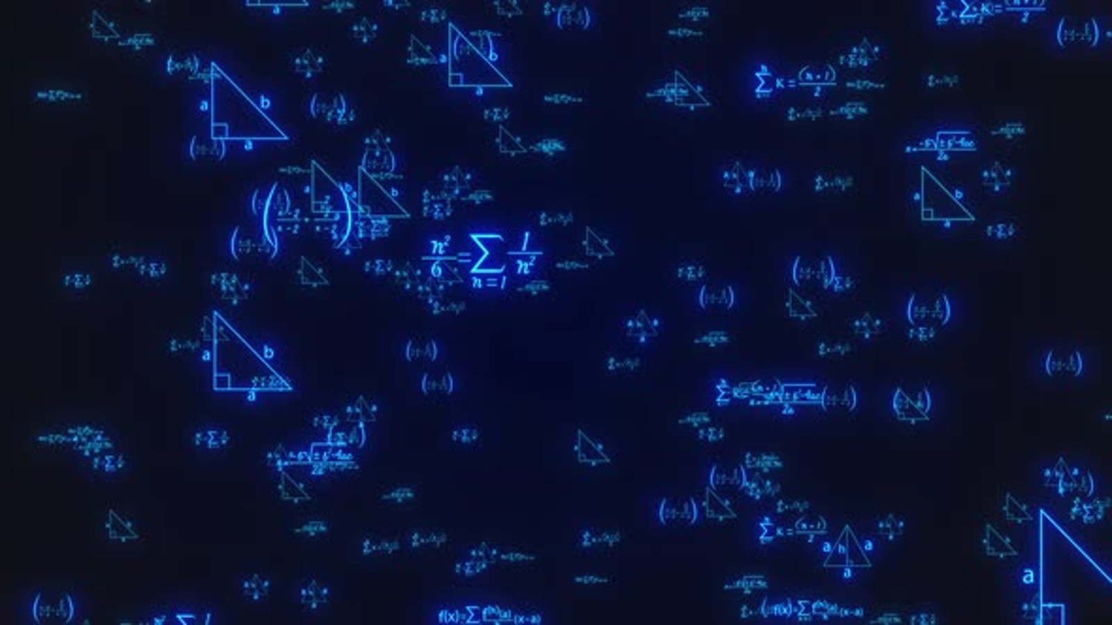 Animated Neon Blue Math Equations and Geometric Shapes Background ...