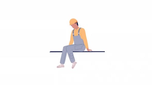 Flat Design Animated Worker Sitting with Swaying Legs