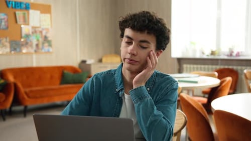 Stressed Upset Boring Lazy Caucasian Male Boy Teen Exhausted Fatigued Hispanic Guy Pupil Man