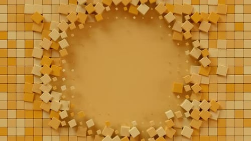 Abstract Exploding Cube Ring with Warm Orange Tones. Looped 3D rendering