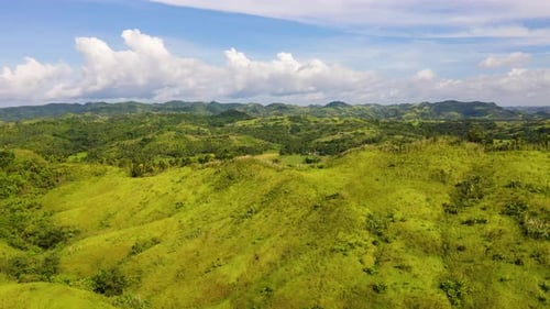Tropical Landscape with Green Hills and Rice Fields Aerial View The Nature of the Philippine Islands