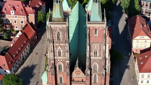 Wrocław Old Town. 4k aerial footage