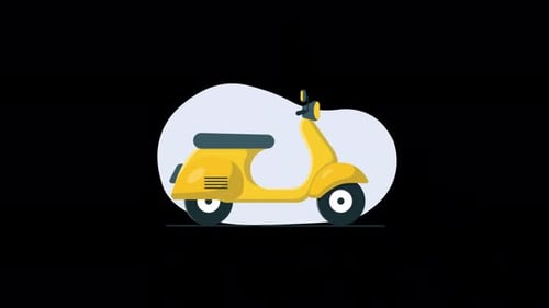 Animated Flat Design Yellow Scooter Driving