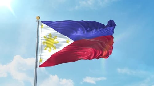 Realistic Philippines Flag Waving Against Blue Sky