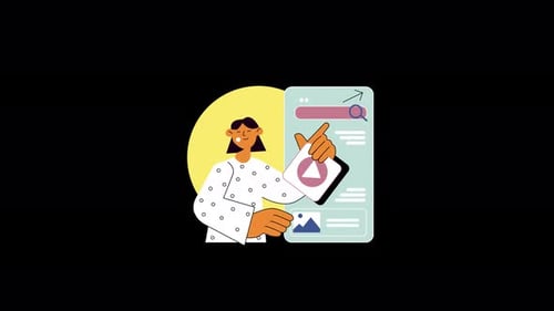 Flat Design Animation of Person Interacting with Mobile App UI