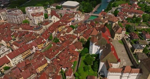 Aerial View of City Building Rooftops of Old Town Annecy FranceTourism Travel Destination in France