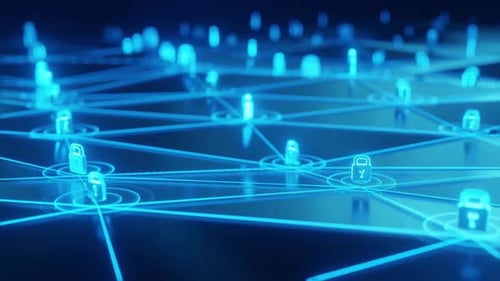Glowing Digital Network with Lock Icons