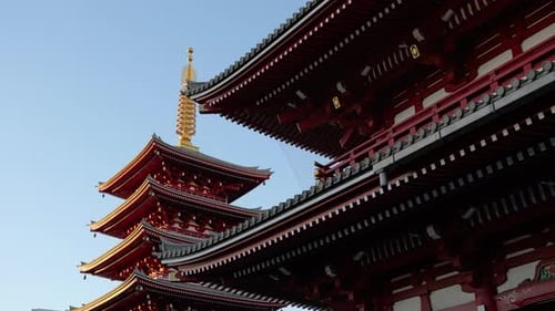 Cinematic slow motion slider reveal of Pagoda Tower at Senso-Ji shrine