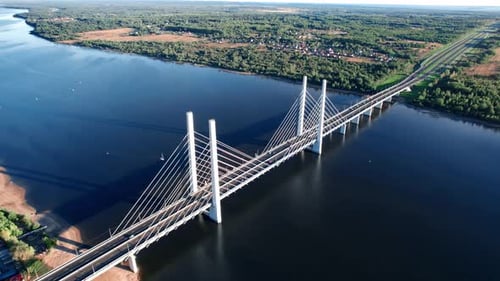 Bridge Crossing River Movement Traffic Transportation Summer Forest Countryside Panorama Aerial View