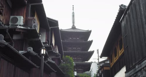 Slide shot of a temple medium shot in Kyoto, Japan 4K slow motion