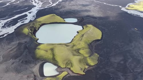 Aerial view of highlands lakes and rivers, Iceland.