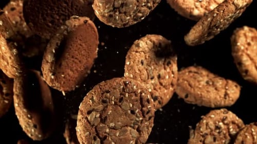 Delicious Cookies Spinning on Black Background
