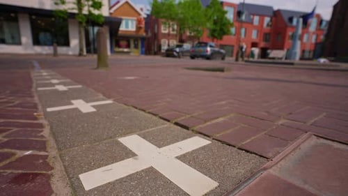 Netherlands Germany Border Marked by White Crosses