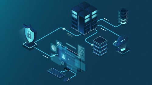 Isometric Network Security and Data Flow Animation
